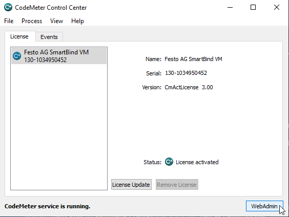 Starting the WebAdmin from the CodeMeter control center