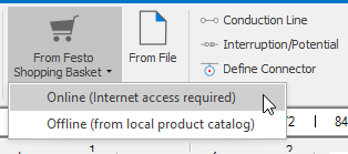 Menu entry for inserting an online basket