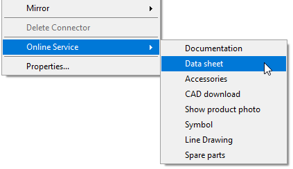 Context menu for accessing the online services