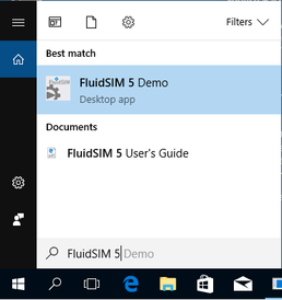 FluidSIM 5 Demo in der Windows 10 Suche