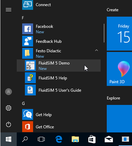 FluidSIM 5 Demo im Windows 10 Startmenü