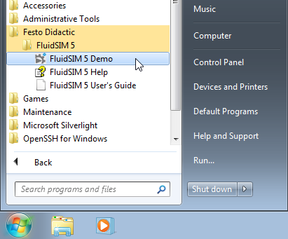 FluidSIM 5 Demo im Windows 7 Startmenü