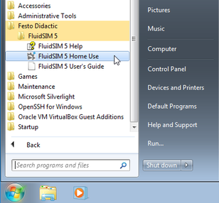 FluidSIM 5 Home Use in Windows 7 Start Menu