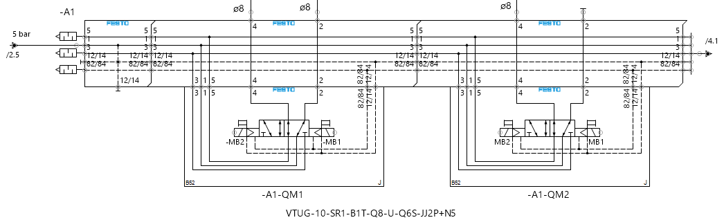 Horizontal representation of valve terminals